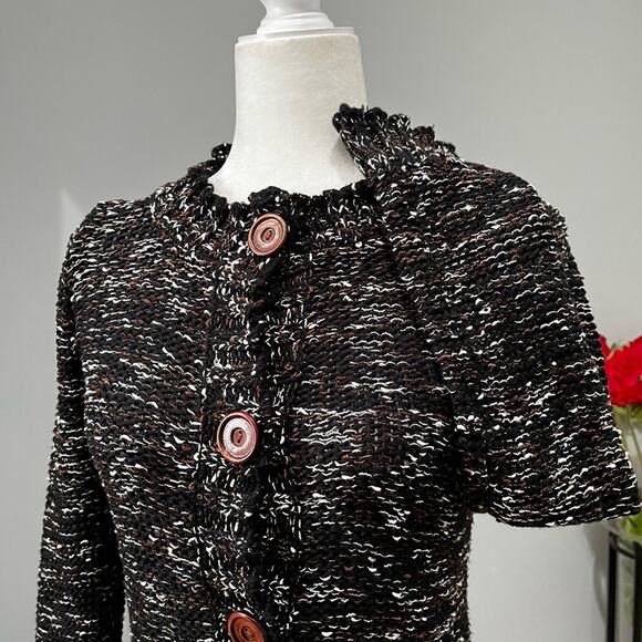 NEW BCBG Academia Flutter Collar Button Front Open Weave Knit Cardigan S NWOT - Picture 6 of 16